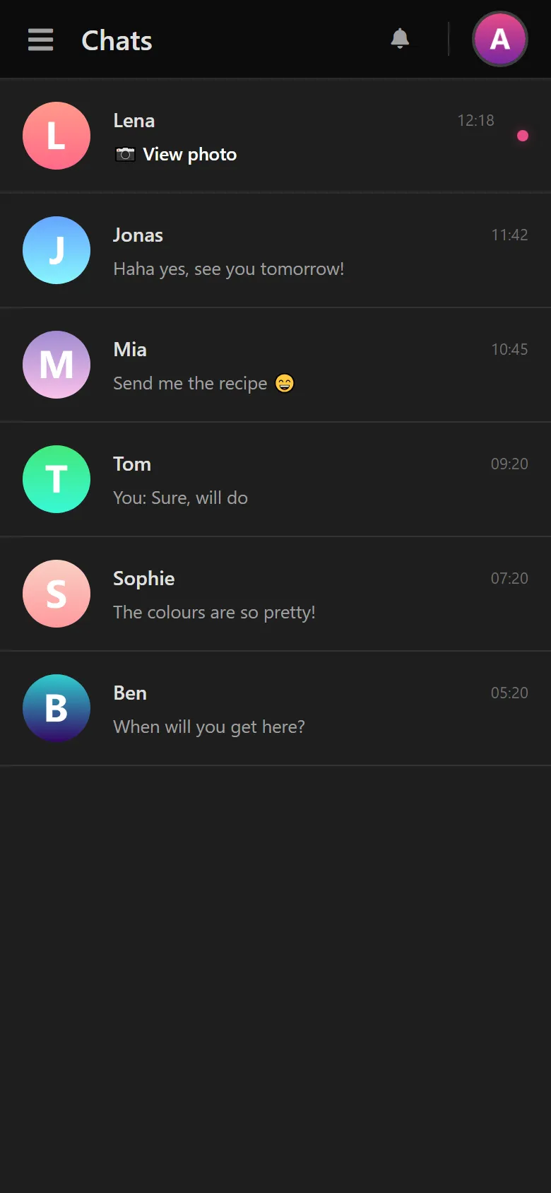 Chat list in the smartFollower dashboard: Lena’s chat shows “View photo” – a view-once photo is waiting there.
