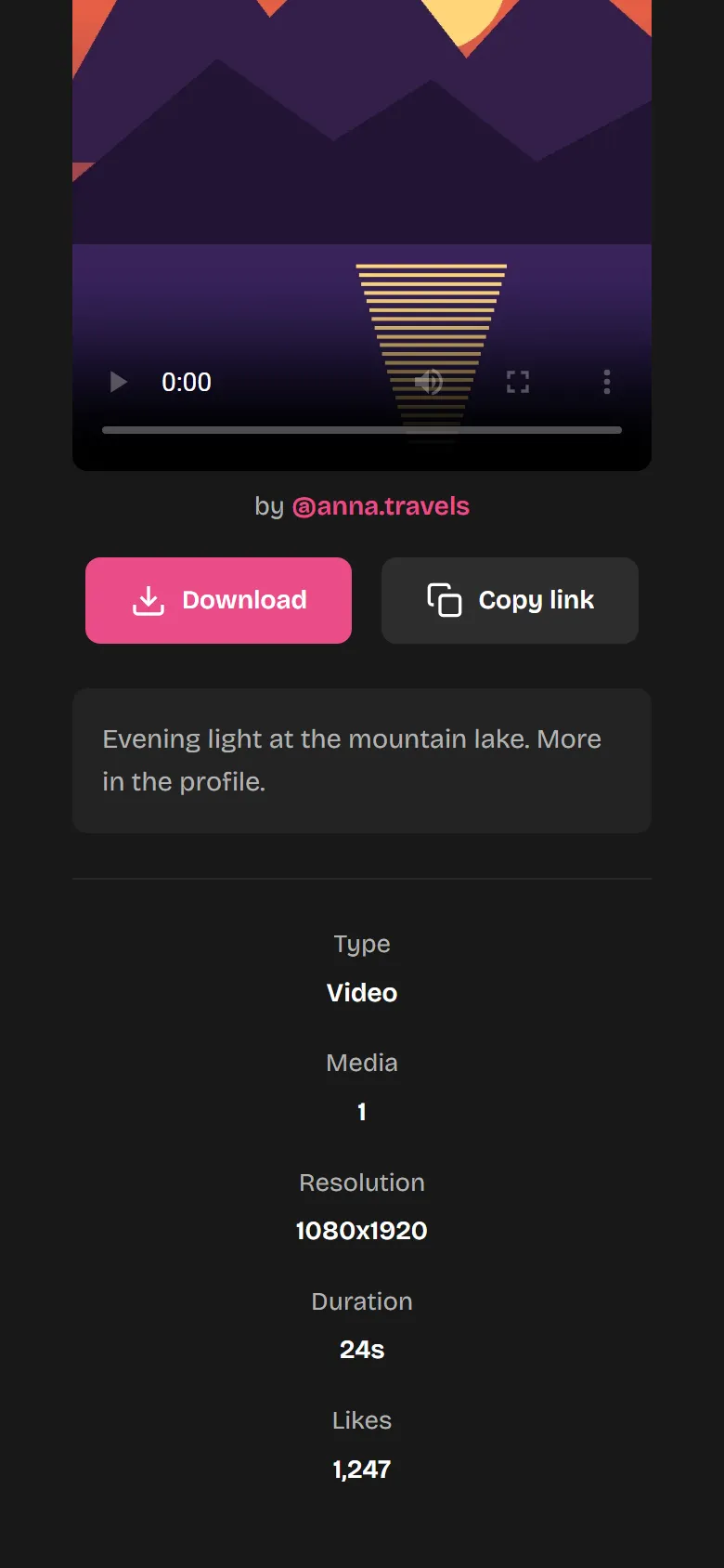 Download buttons and details on resolution and duration