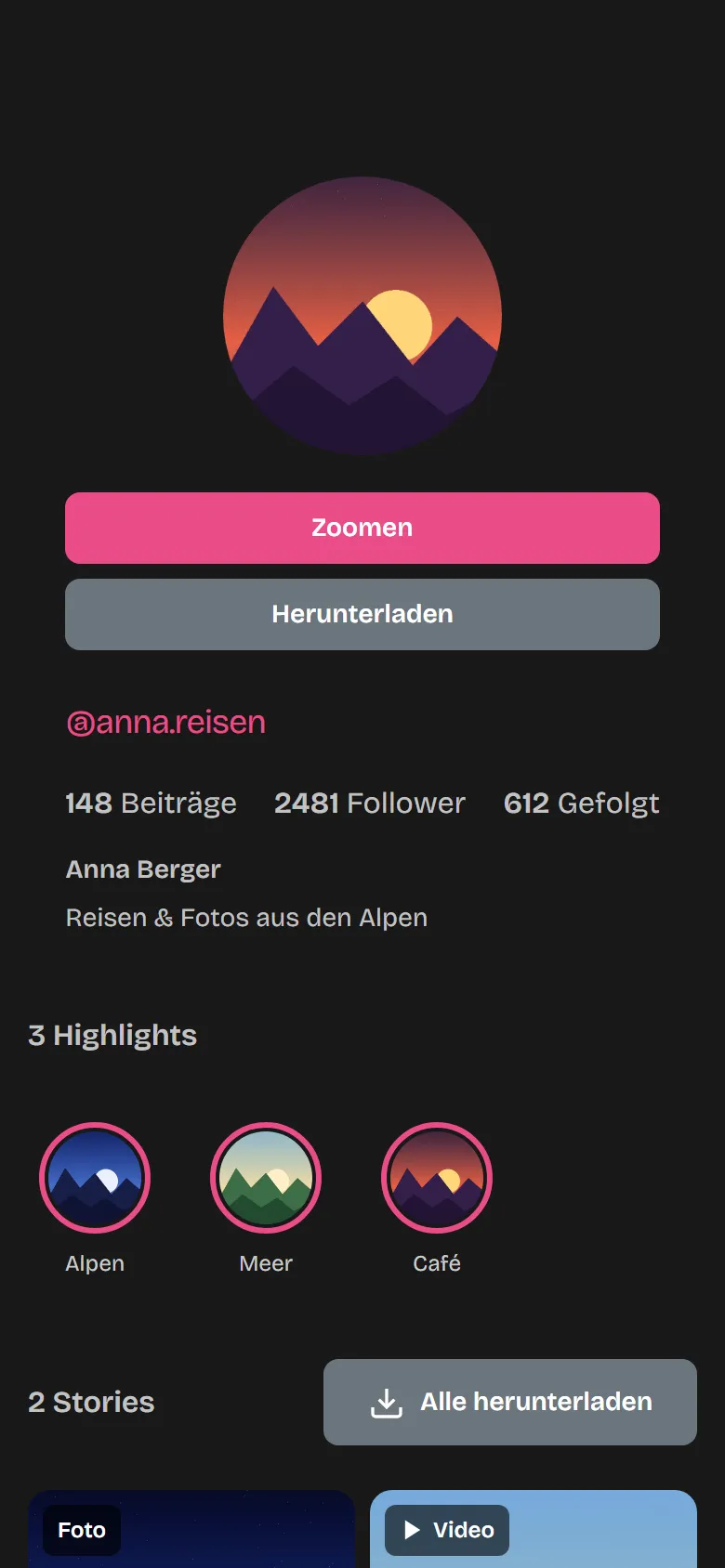Profil mit drei Highlights