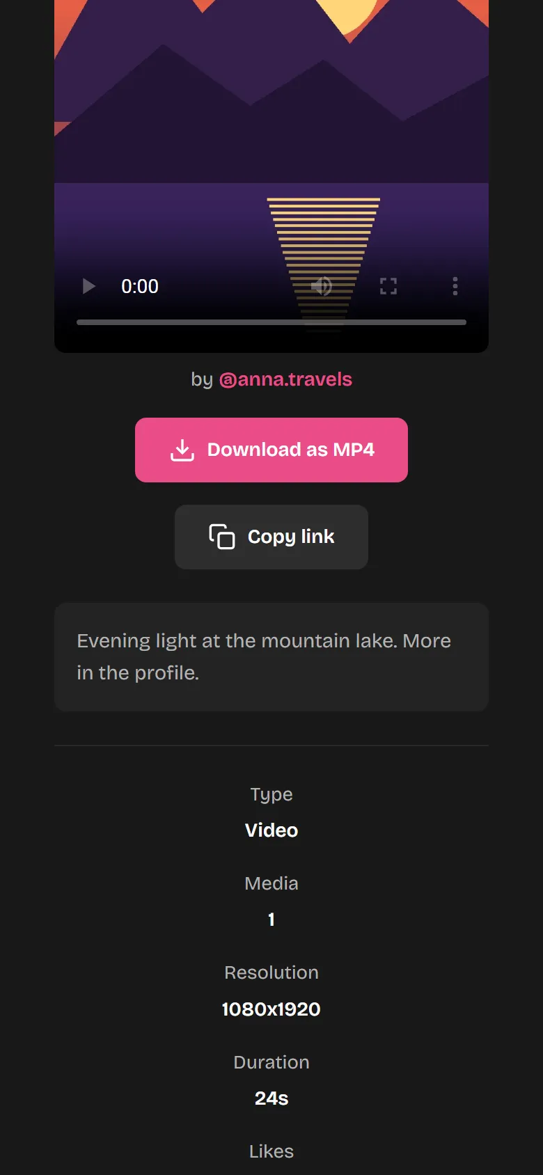 Download buttons and details on resolution and duration